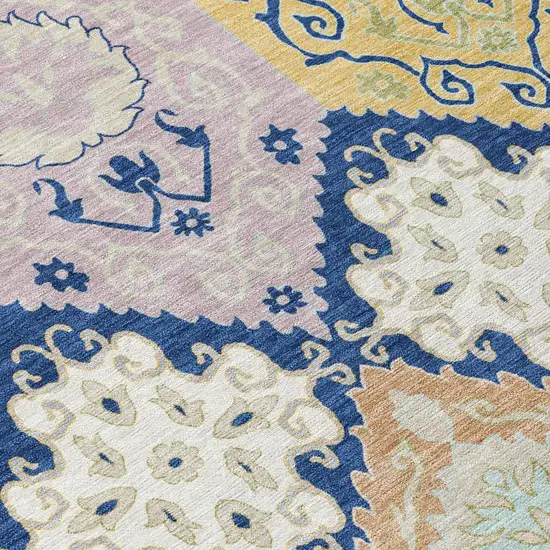 Navy Blue And Ivory Geometric Washable Indoor Outdoor Area Rug Photo 5