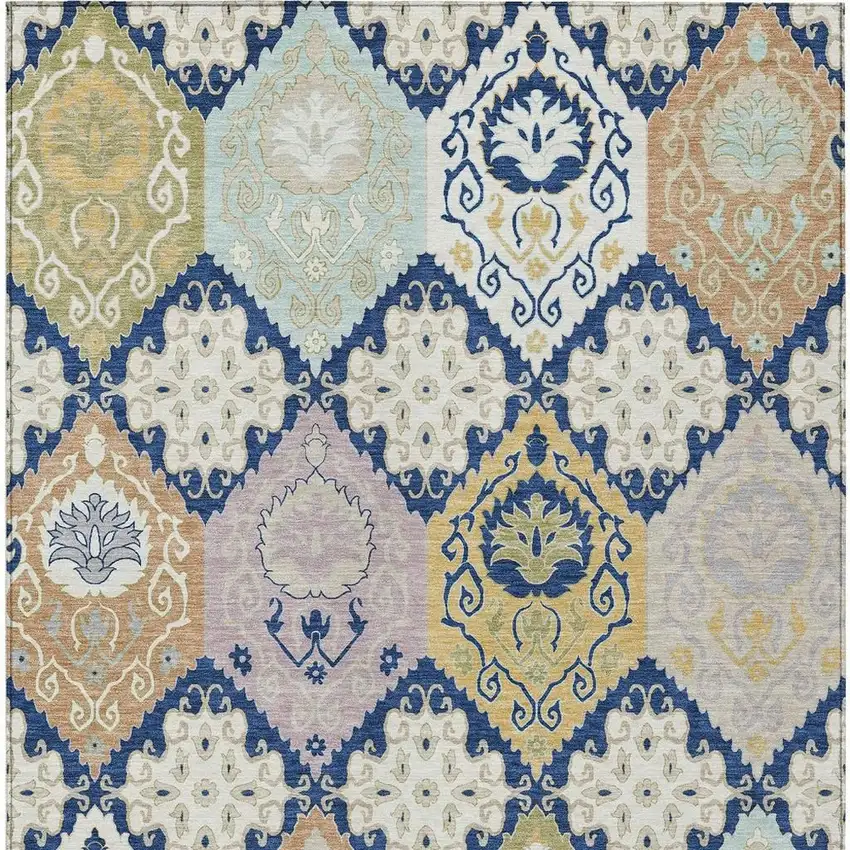 Navy Blue And Ivory Geometric Washable Indoor Outdoor Area Rug Photo 3