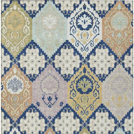 Navy Blue And Ivory Geometric Washable Indoor Outdoor Area Rug Photo 3