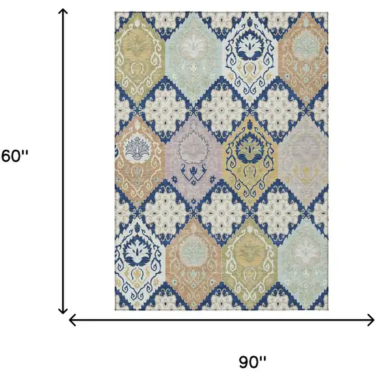 Navy Blue And Ivory Geometric Washable Indoor Outdoor Area Rug Photo 6