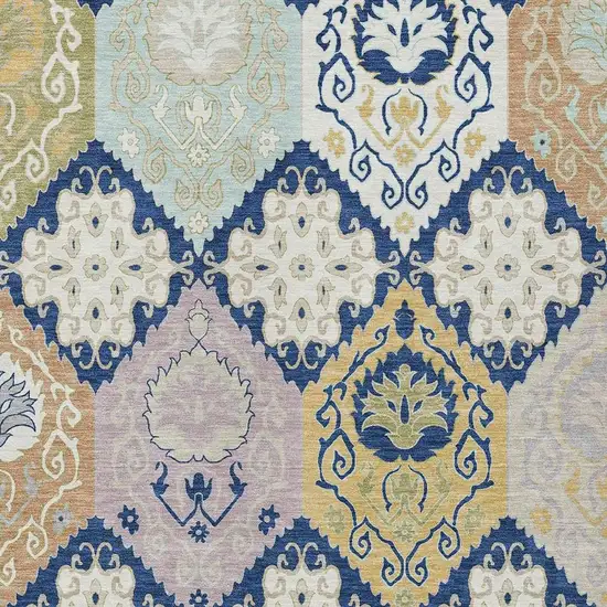Navy Blue And Ivory Geometric Washable Indoor Outdoor Area Rug Photo 2