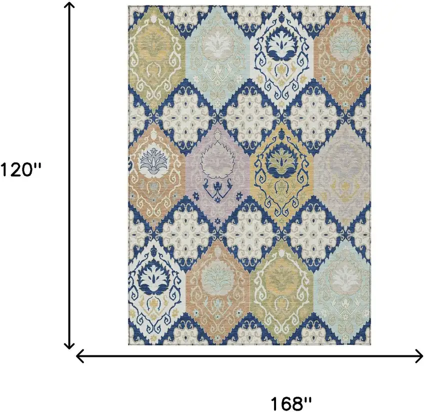 Navy Blue And Ivory Geometric Washable Indoor Outdoor Area Rug Photo 6