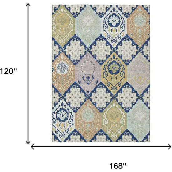 Navy Blue And Ivory Geometric Washable Indoor Outdoor Area Rug Photo 6