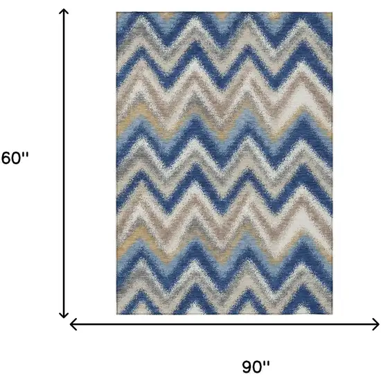 Navy Blue And Ivory Geometric Washable Indoor Outdoor Area Rug Photo 6