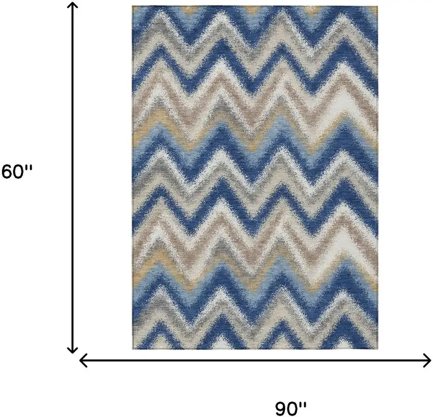 Navy Blue And Ivory Geometric Washable Indoor Outdoor Area Rug Photo 6