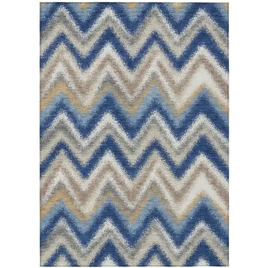 Navy Blue And Ivory Geometric Washable Indoor Outdoor Area Rug Photo 1