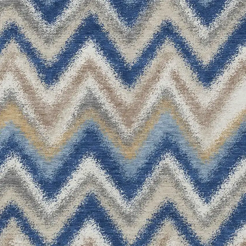 Navy Blue And Ivory Geometric Washable Indoor Outdoor Area Rug Photo 2