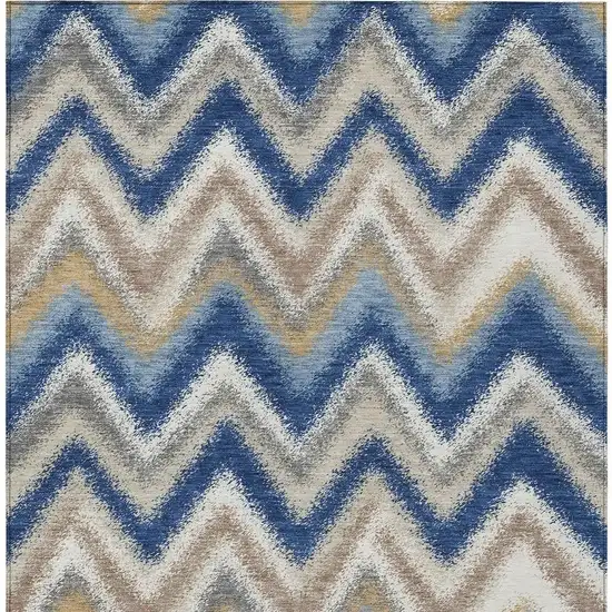 Navy Blue And Ivory Geometric Washable Indoor Outdoor Area Rug Photo 3