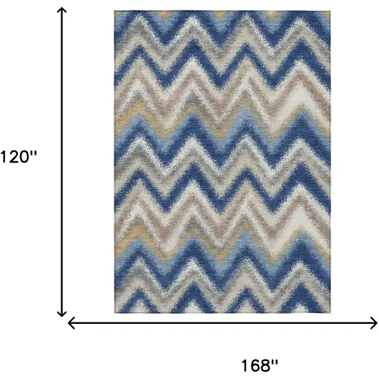 Navy Blue And Ivory Geometric Washable Indoor Outdoor Area Rug Photo 6