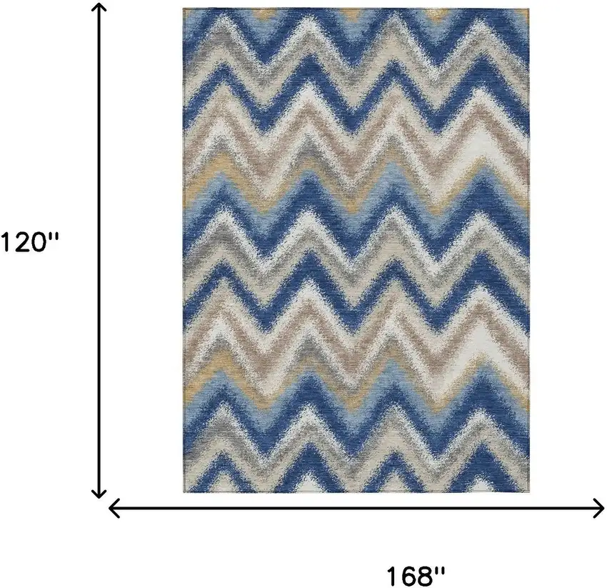 Navy Blue And Ivory Geometric Washable Indoor Outdoor Area Rug Photo 6