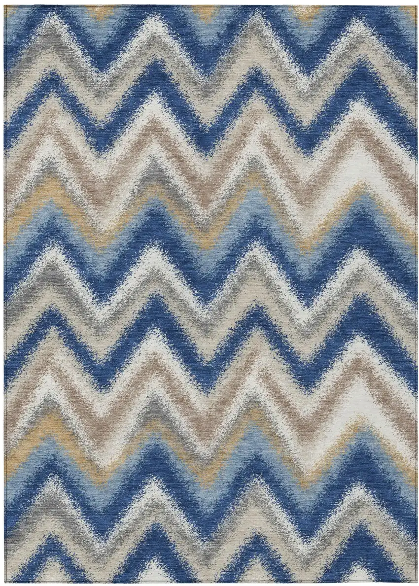 Navy Blue And Ivory Geometric Washable Indoor Outdoor Area Rug Photo 1