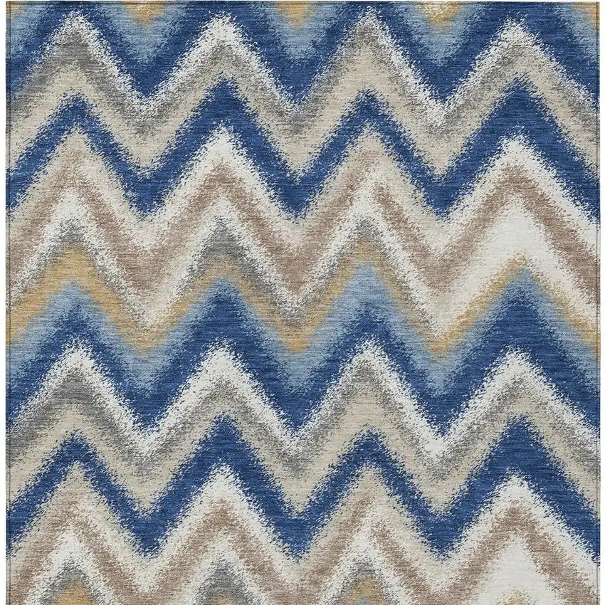 Navy Blue And Ivory Geometric Washable Indoor Outdoor Area Rug Photo 3