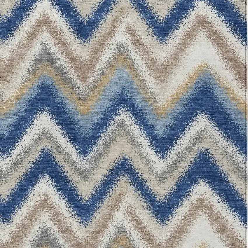 Navy Blue And Ivory Geometric Washable Indoor Outdoor Area Rug Photo 2