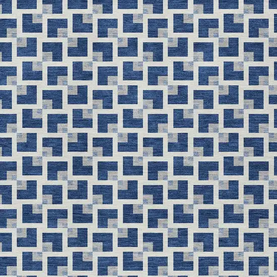 Navy Blue And Ivory Geometric Washable Indoor Outdoor Area Rug Photo 2