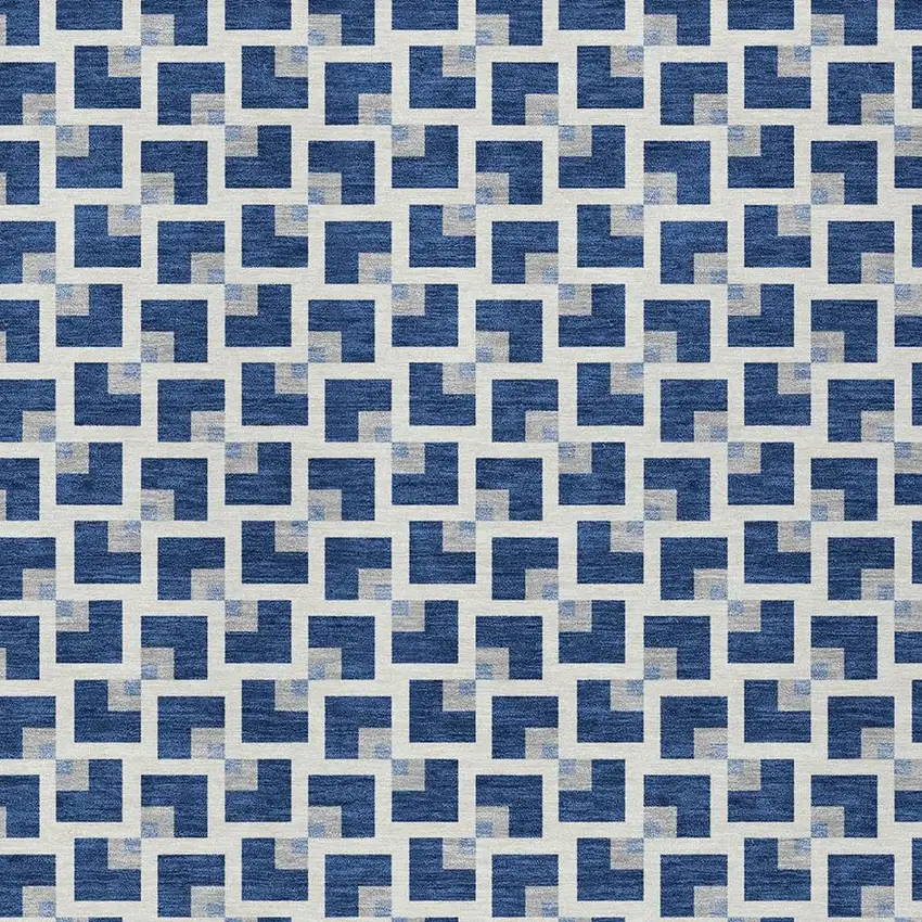 Navy Blue And Ivory Geometric Washable Indoor Outdoor Area Rug Photo 2