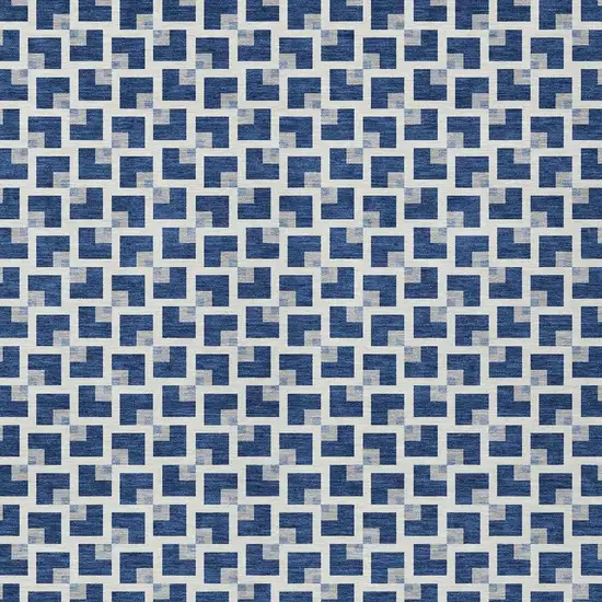 Navy Blue And Ivory Geometric Washable Indoor Outdoor Area Rug Photo 3
