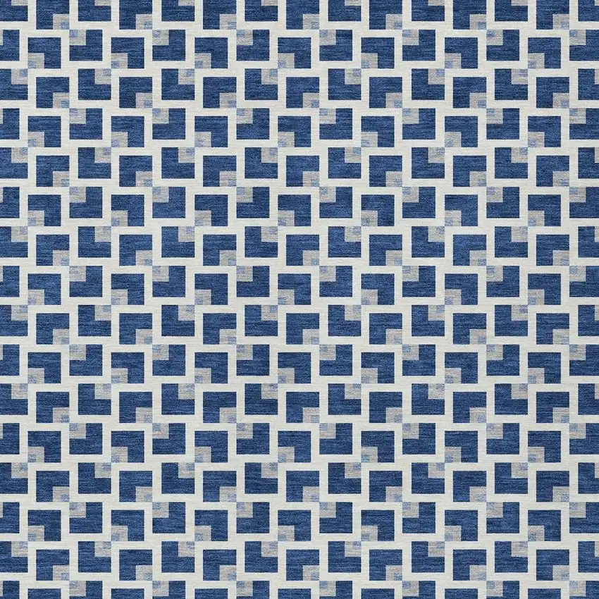 Navy Blue And Ivory Geometric Washable Indoor Outdoor Area Rug Photo 3