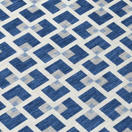 Navy Blue And Ivory Geometric Washable Indoor Outdoor Area Rug Photo 5