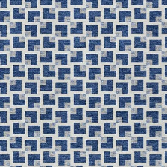 Navy Blue And Ivory Geometric Washable Indoor Outdoor Area Rug Photo 2