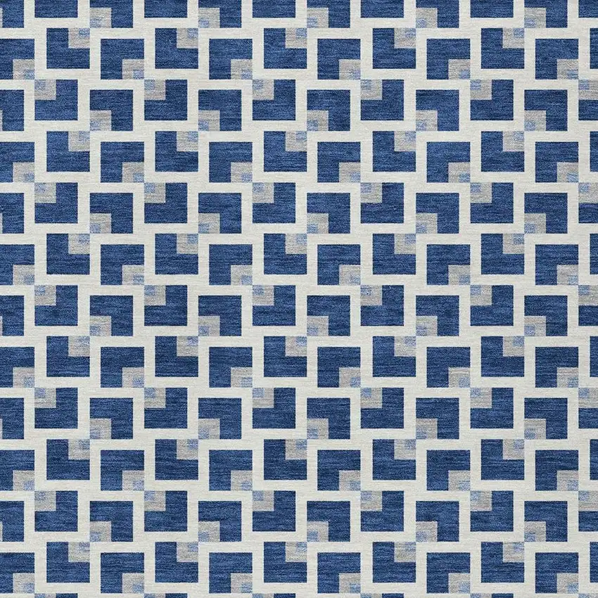 Navy Blue And Ivory Geometric Washable Indoor Outdoor Area Rug Photo 2