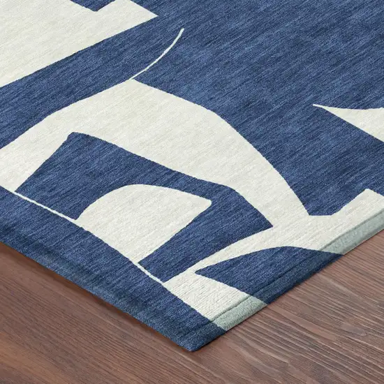Navy Blue And Ivory Geometric Washable Indoor Outdoor Area Rug Photo 4