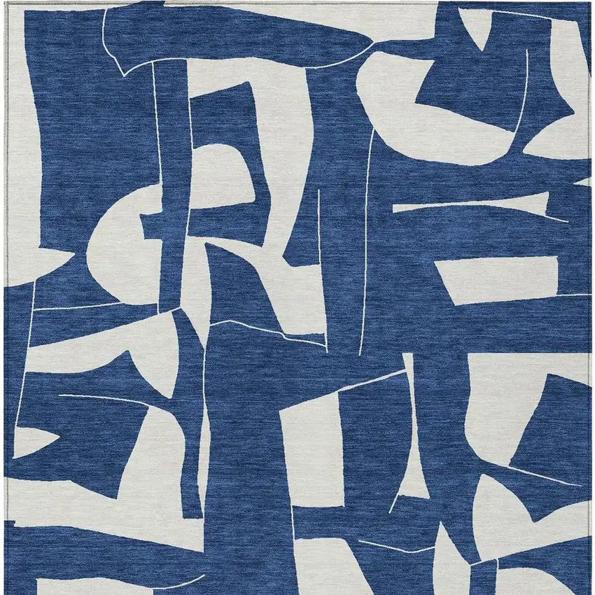 Navy Blue And Ivory Geometric Washable Indoor Outdoor Area Rug Photo 3