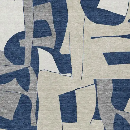 Navy Blue And Ivory Geometric Washable Indoor Outdoor Area Rug Photo 2