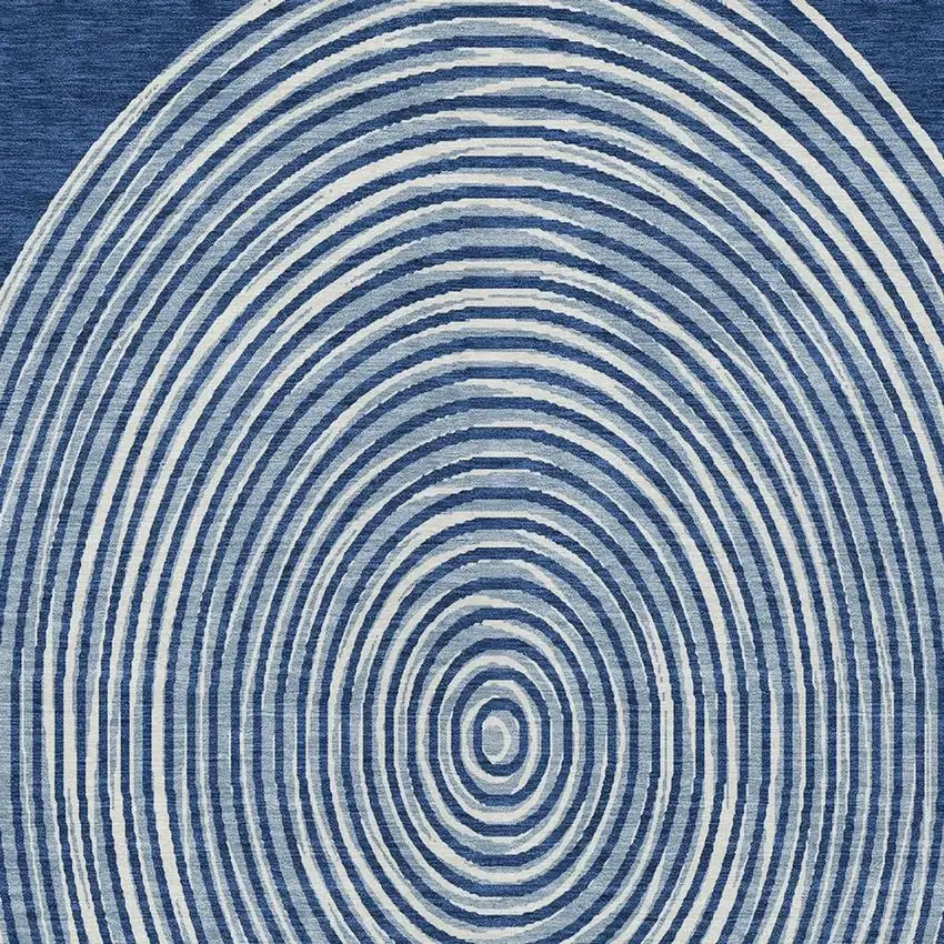 Navy Blue And Ivory Geometric Washable Indoor Outdoor Area Rug Photo 3