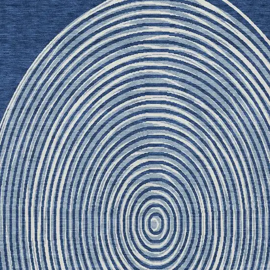 Navy Blue And Ivory Geometric Washable Indoor Outdoor Area Rug Photo 5