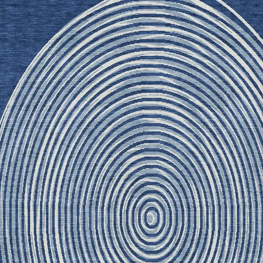 Navy Blue And Ivory Geometric Washable Indoor Outdoor Area Rug Photo 5