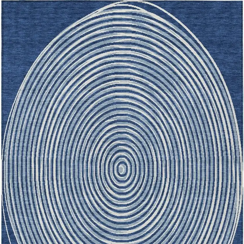 Navy Blue And Ivory Geometric Washable Indoor Outdoor Area Rug Photo 5