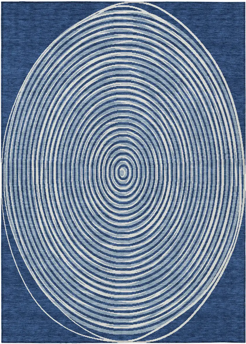 Navy Blue And Ivory Geometric Washable Indoor Outdoor Area Rug Photo 2
