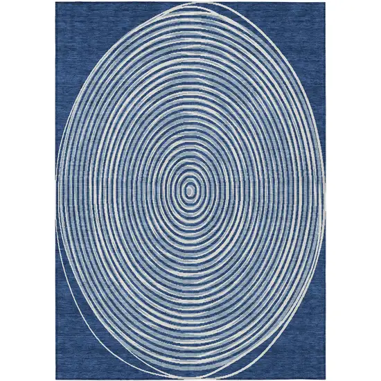 Navy Blue And Ivory Geometric Washable Indoor Outdoor Area Rug Photo 2