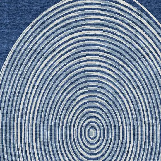 Navy Blue And Ivory Geometric Washable Indoor Outdoor Area Rug Photo 4