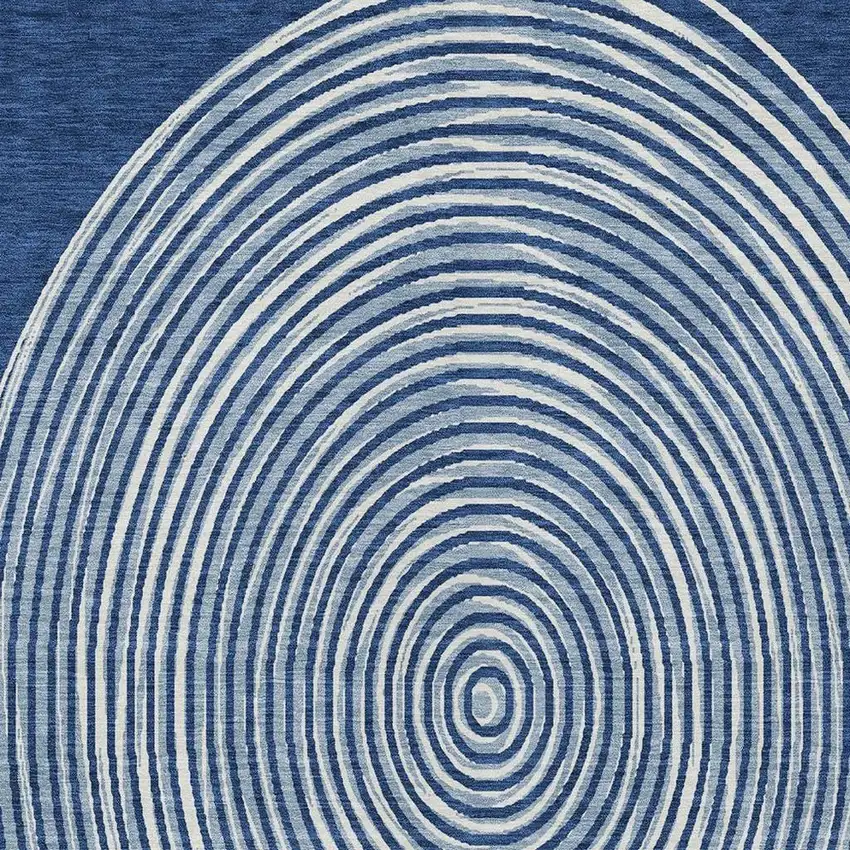 Navy Blue And Ivory Geometric Washable Indoor Outdoor Area Rug Photo 4