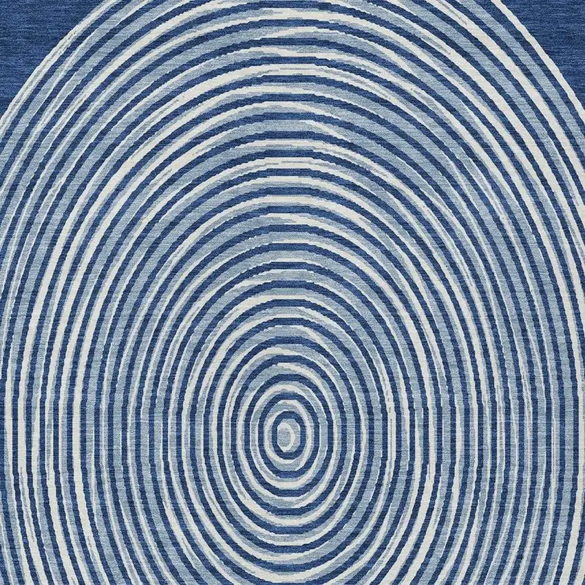 Navy Blue And Ivory Geometric Washable Indoor Outdoor Area Rug Photo 3
