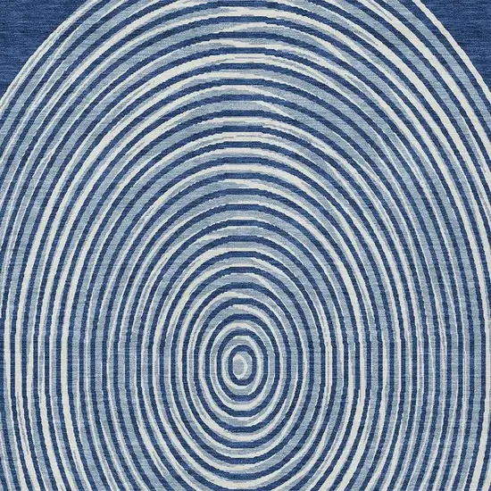 Navy Blue And Ivory Geometric Washable Indoor Outdoor Area Rug Photo 3