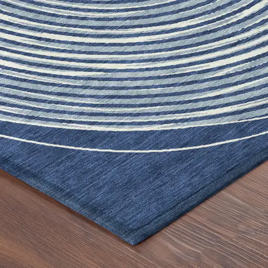 Navy Blue And Ivory Geometric Washable Indoor Outdoor Area Rug Photo 6