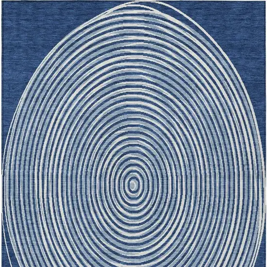 Navy Blue And Ivory Geometric Washable Indoor Outdoor Area Rug Photo 4