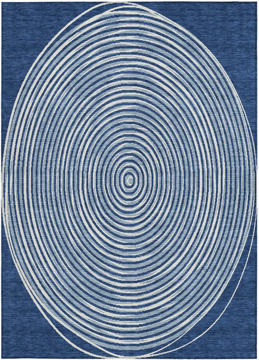 Navy Blue And Ivory Geometric Washable Indoor Outdoor Area Rug Photo 3