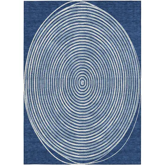 Navy Blue And Ivory Geometric Washable Indoor Outdoor Area Rug Photo 3