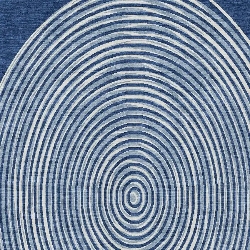 Navy Blue And Ivory Geometric Washable Indoor Outdoor Area Rug Photo 3