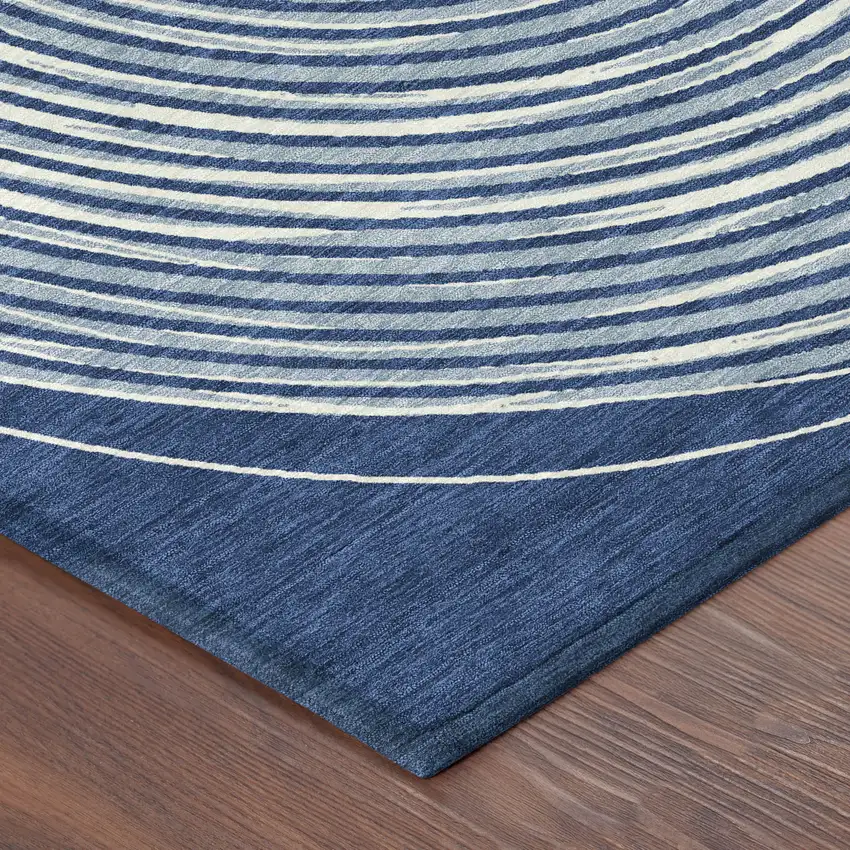 Navy Blue And Ivory Geometric Washable Indoor Outdoor Area Rug Photo 6