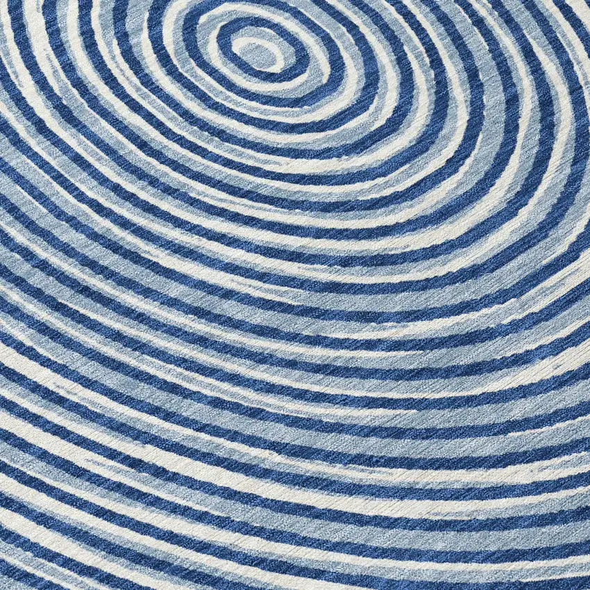 Navy Blue And Ivory Geometric Washable Indoor Outdoor Area Rug Photo 7