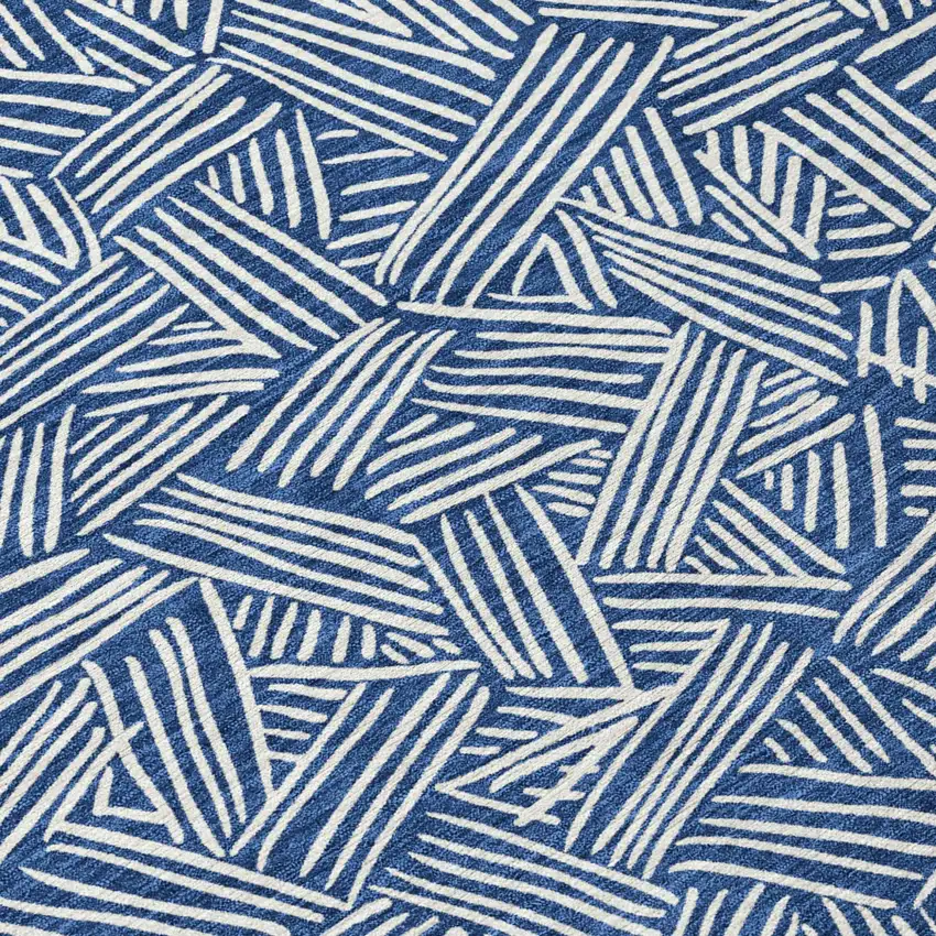 Navy Blue And Ivory Geometric Washable Indoor Outdoor Area Rug Photo 8
