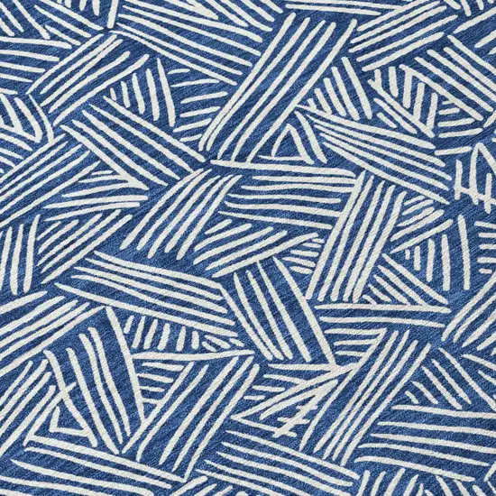 Navy Blue And Ivory Geometric Washable Indoor Outdoor Area Rug Photo 8