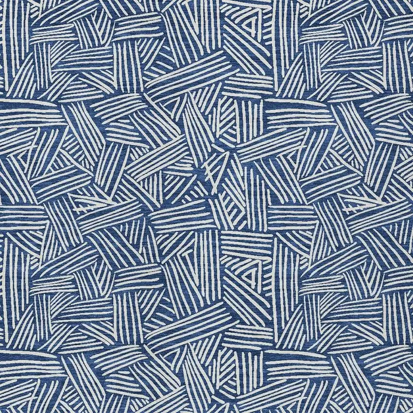 Navy Blue And Ivory Geometric Washable Indoor Outdoor Area Rug Photo 5