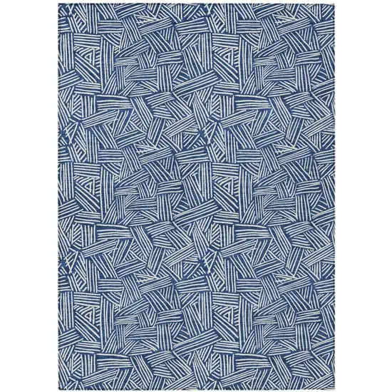 Navy Blue And Ivory Geometric Washable Indoor Outdoor Area Rug Photo 2