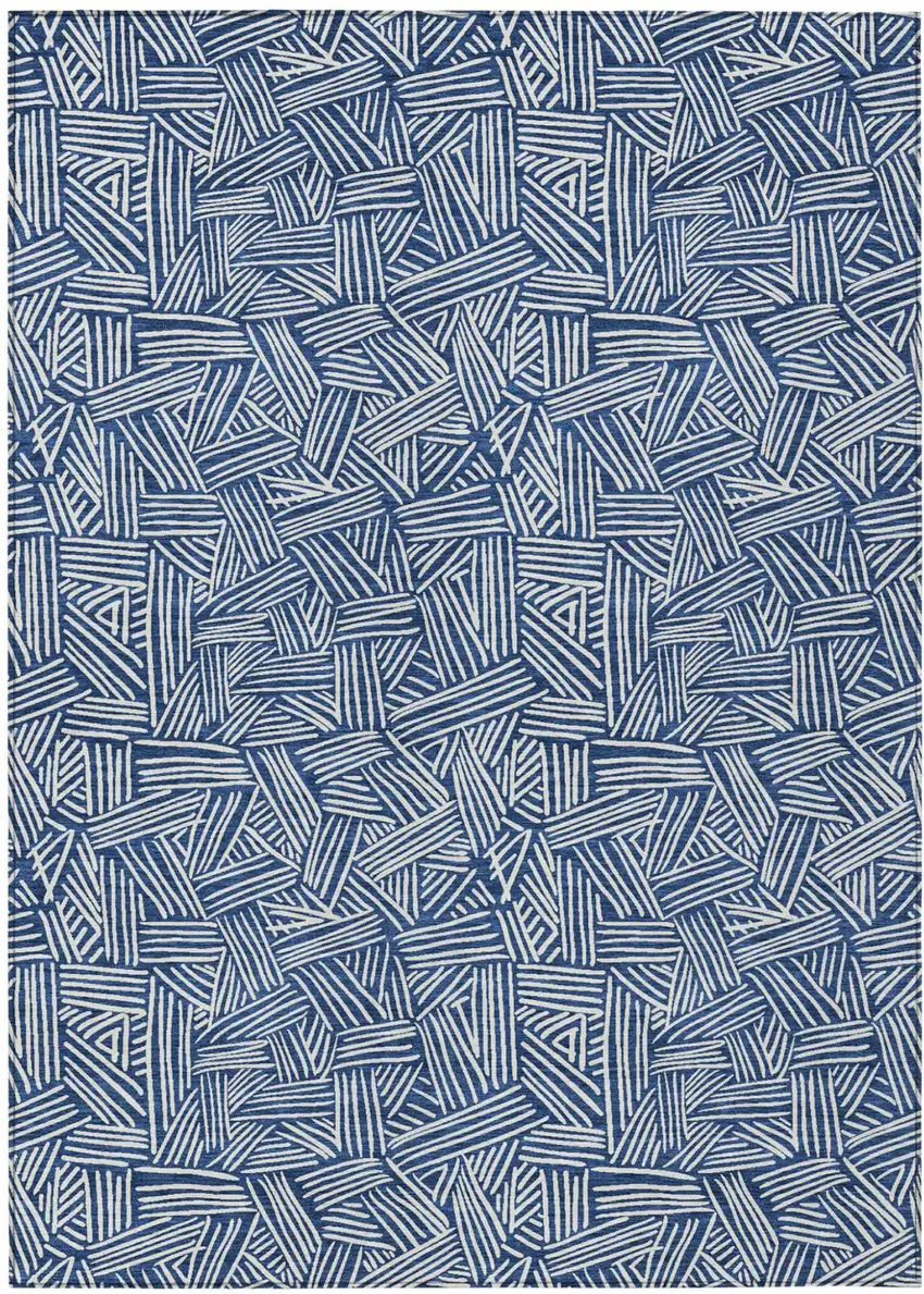 Navy Blue And Ivory Geometric Washable Indoor Outdoor Area Rug Photo 2