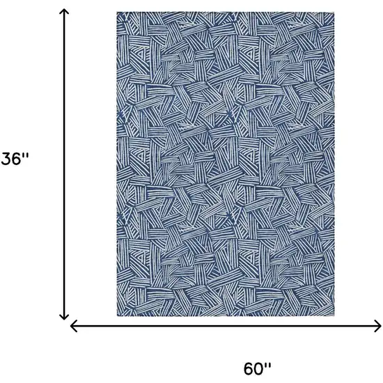 Navy Blue And Ivory Geometric Washable Indoor Outdoor Area Rug Photo 9